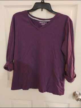 Ellen Tracy Plum V-Neck Long Sleeve Tee